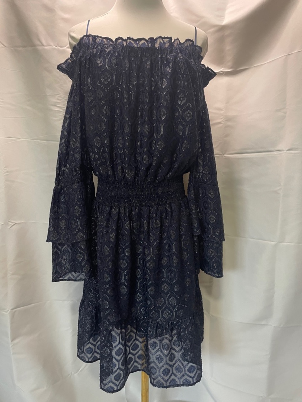 Lucky Brand Navy Lace Off-Shoulder Mini Dress | L